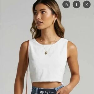 Showpo white bow back crop top